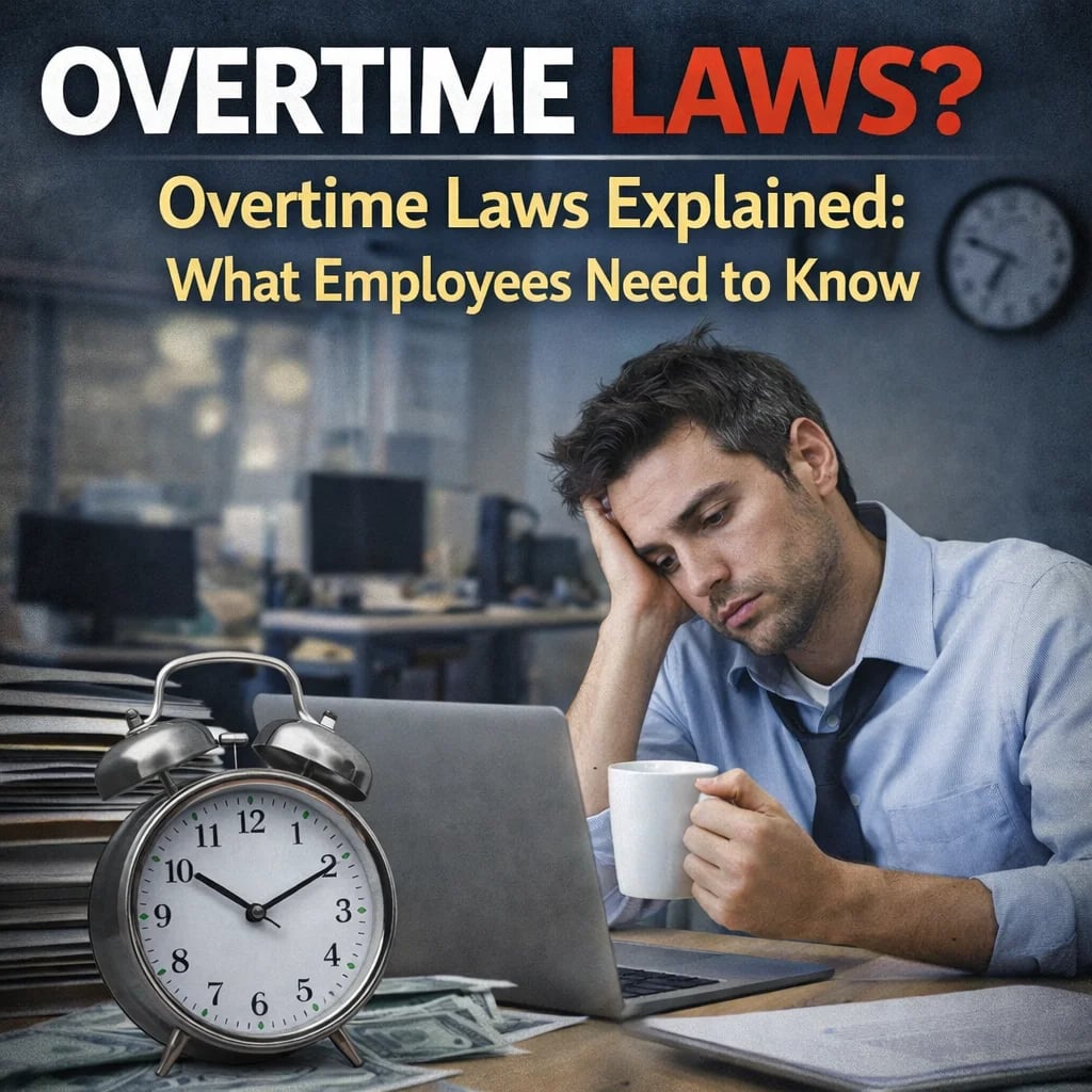 Overtime Laws Explained: What Employees Need to Know - Learn how overtime laws work, who qualifies for overtime pay, how it is calculated, and when unpaid overtime may justify speaking with a lawyer.